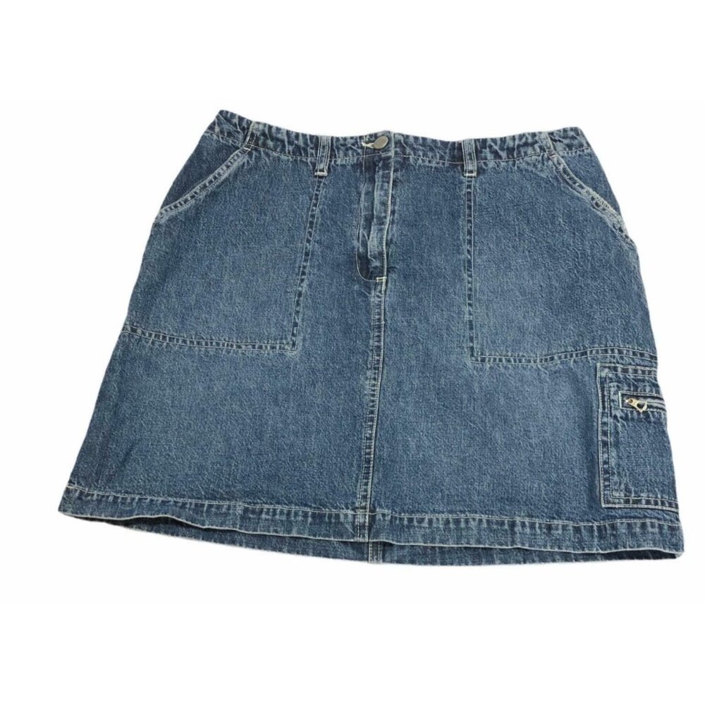 New York Jeans Co Jean Skirt Womens 12 Denim Blue Cargo Zip Pocket Mini Retro